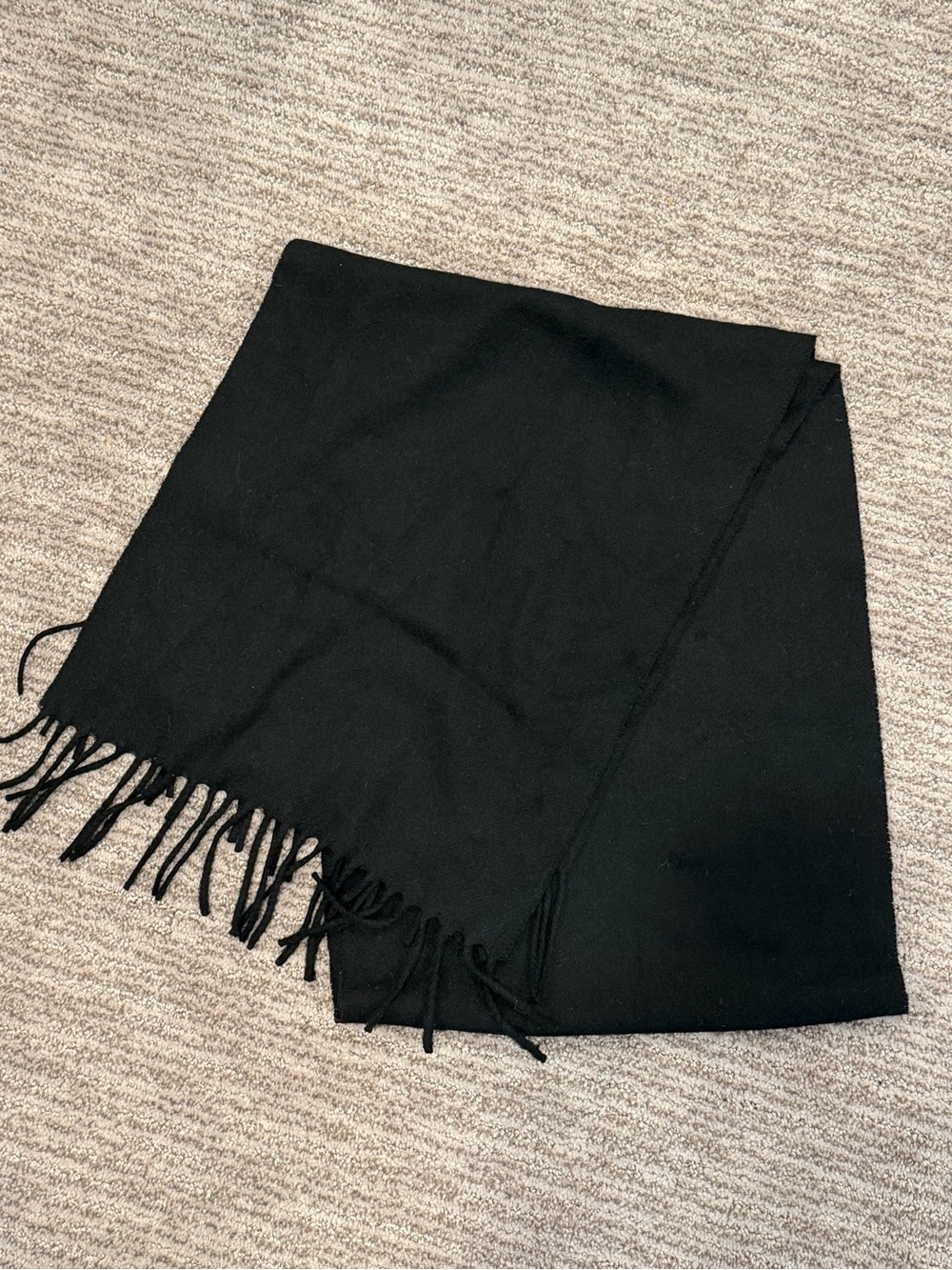 100% Cashmere Black Fringe Scarf Made in Italy Winter Minimalist Classic 60”x12”